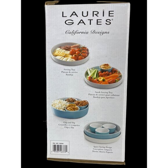 Laurie Gates California Designs Serve Set 5 Pieces White Light Blue New In Box - Picture 6 of 6